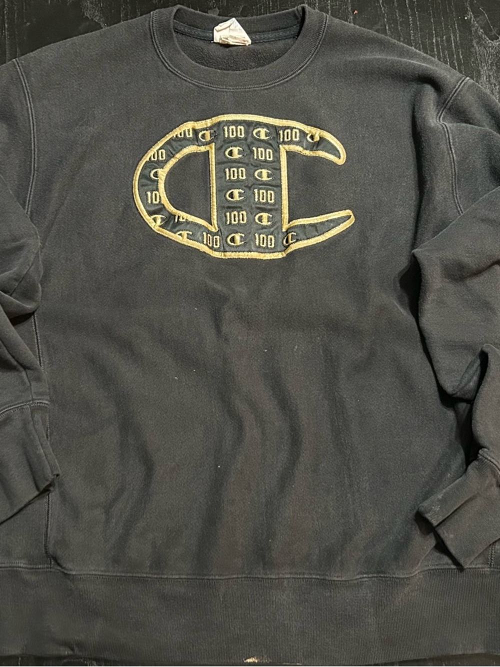 Champion Black Reverse Weave Sweatshirt with Blue Tag